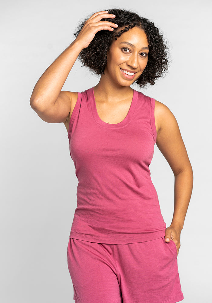 Model wearing Phoebe tank - Red Violet