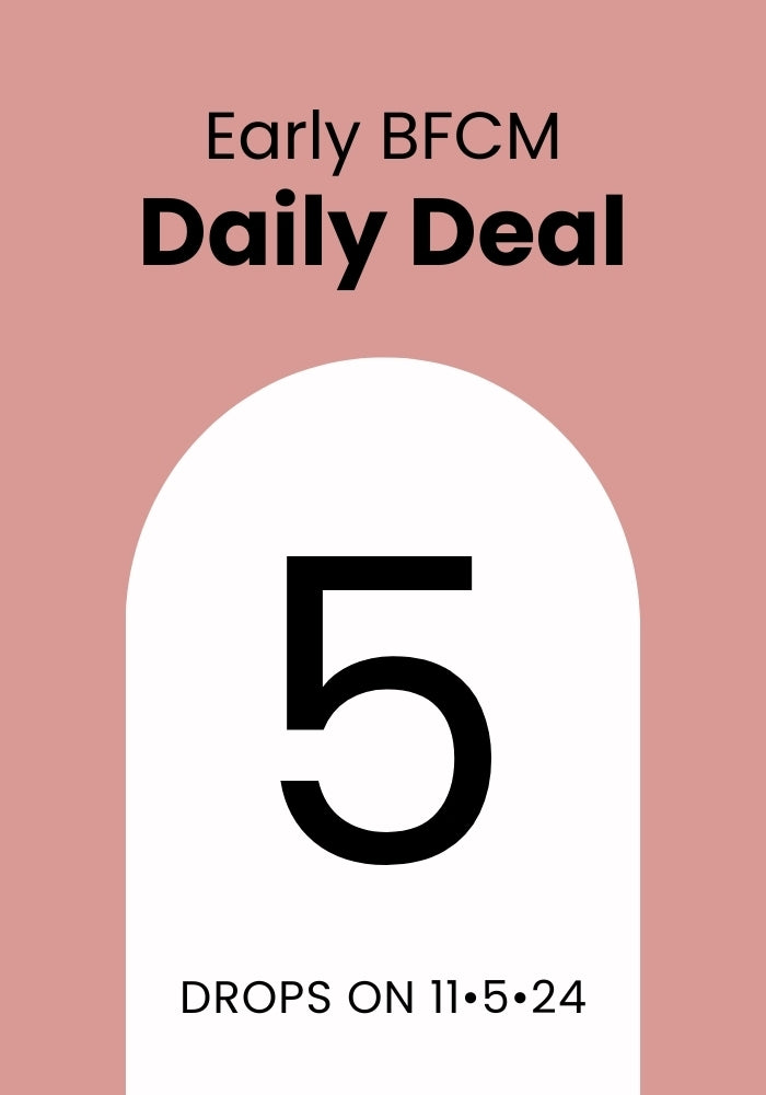 Promotional graphic with a pink background featuring the text "Early BFCM Daily Deal" at the top. A large number "5" is prominently displayed, with "DROPS ON 11-5-2024" underneath, highlighting an exclusive Early BFCM Deal Day 5 from Woolx.