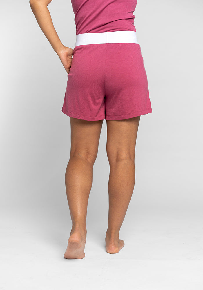 Model wearing Poppy shorts - Red Violet