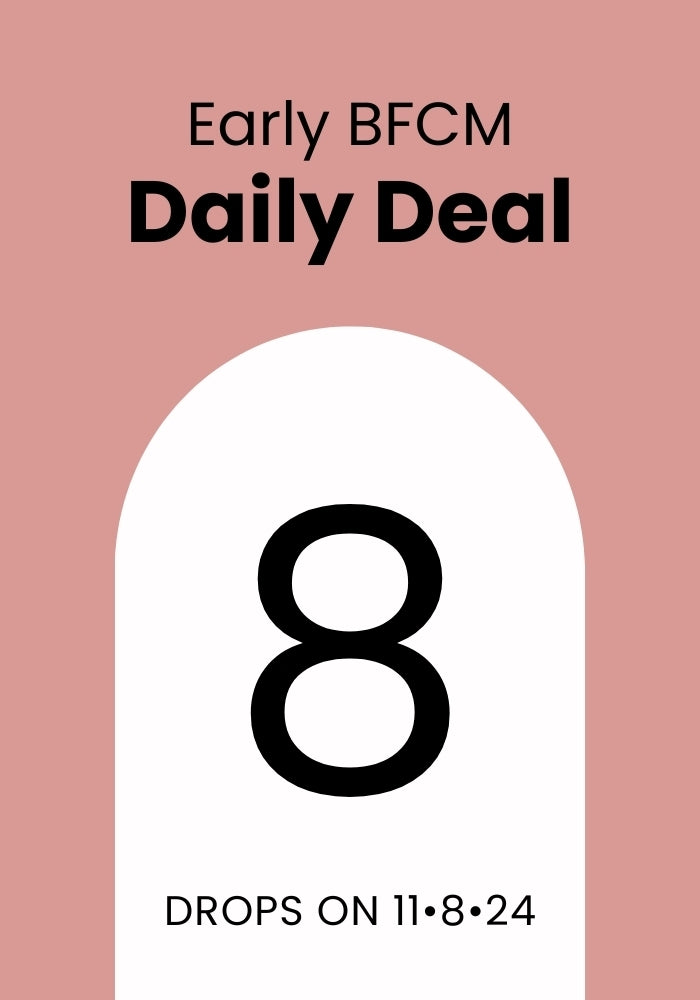 Promotional image with a peach background, featuring the text "Early BFCM Daily Deal" at the top. The product name "Early BFCM Deal Day 8" by Woolx is centered below, followed by the words "DROPS ON 11-8-2024." Don't miss this early deal!