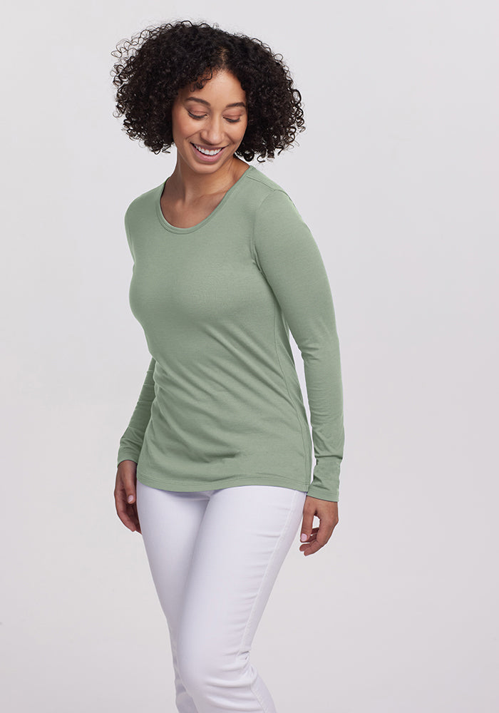 Model wearing Remi long sleeve - Basil