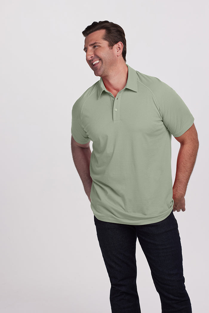 Model wearing Summit polo - Basil