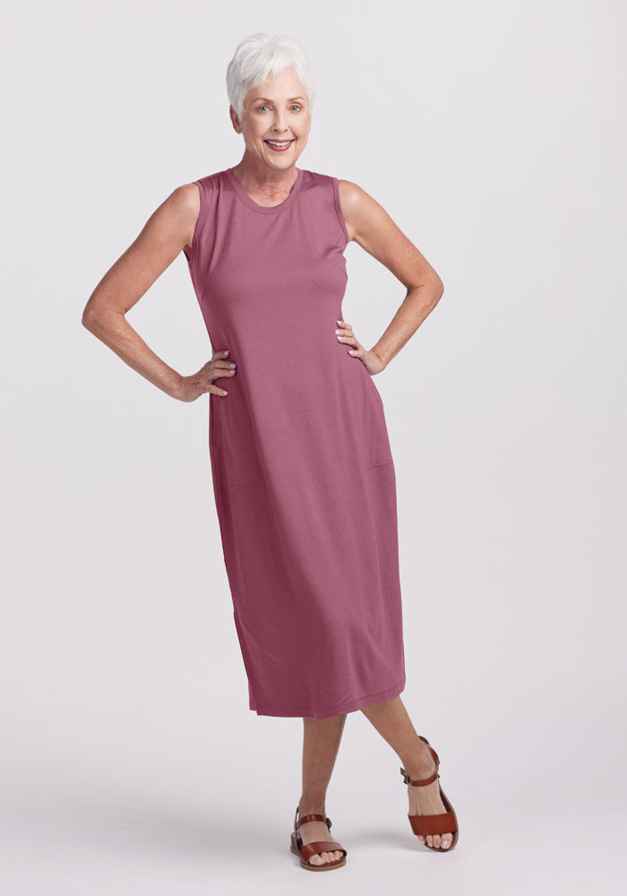 Model wearing Cassie dress - Mesa Rose | Kathy is 5'9", wearing a size S