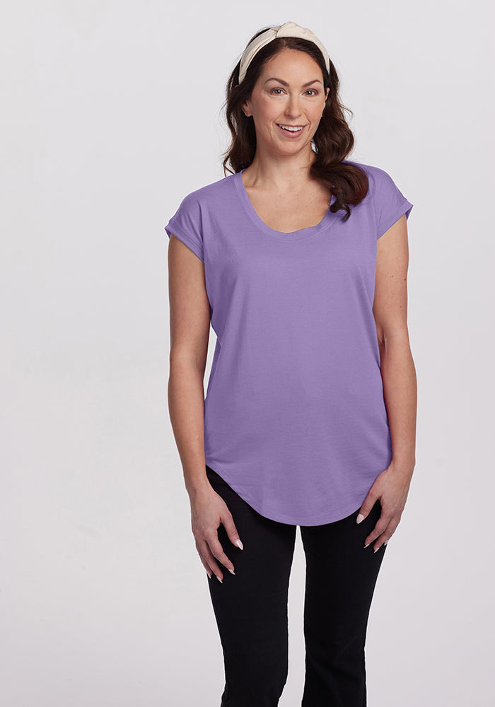 Model wearing Gabi tunic - Montana Grape