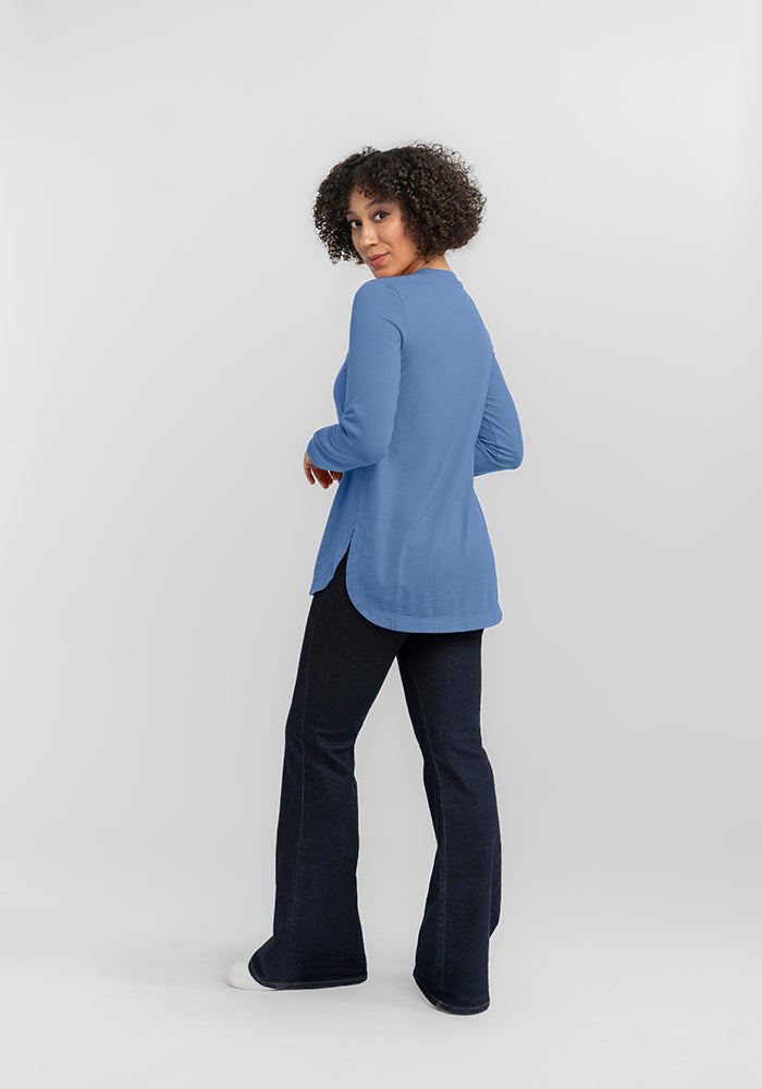 Model wearing Hazel tunic - Coronet Blue