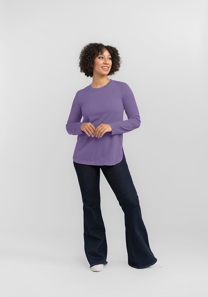 Model wearing Hazel tunic - Montana Grape