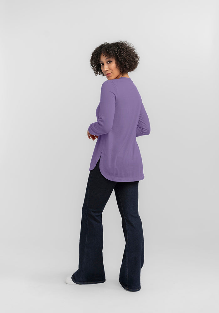 Model wearing Hazel tunic - Montana Grape