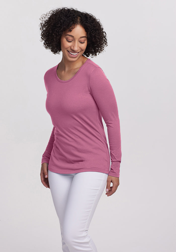 Model wearing Remi long sleeve - Mesa Rose