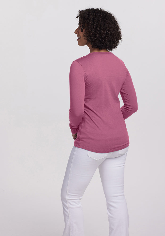 Model wearing Remi long sleeve - Mesa Rose