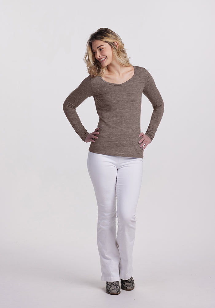 Model wearing Layla top - Simply Taupe