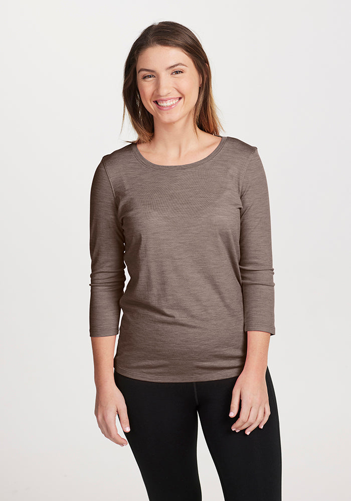 Model wearing Jenny 3/4 Sleeve - Simply Taupe 