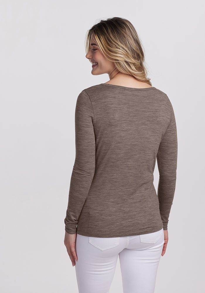 Model wearing Layla top - Simply Taupe