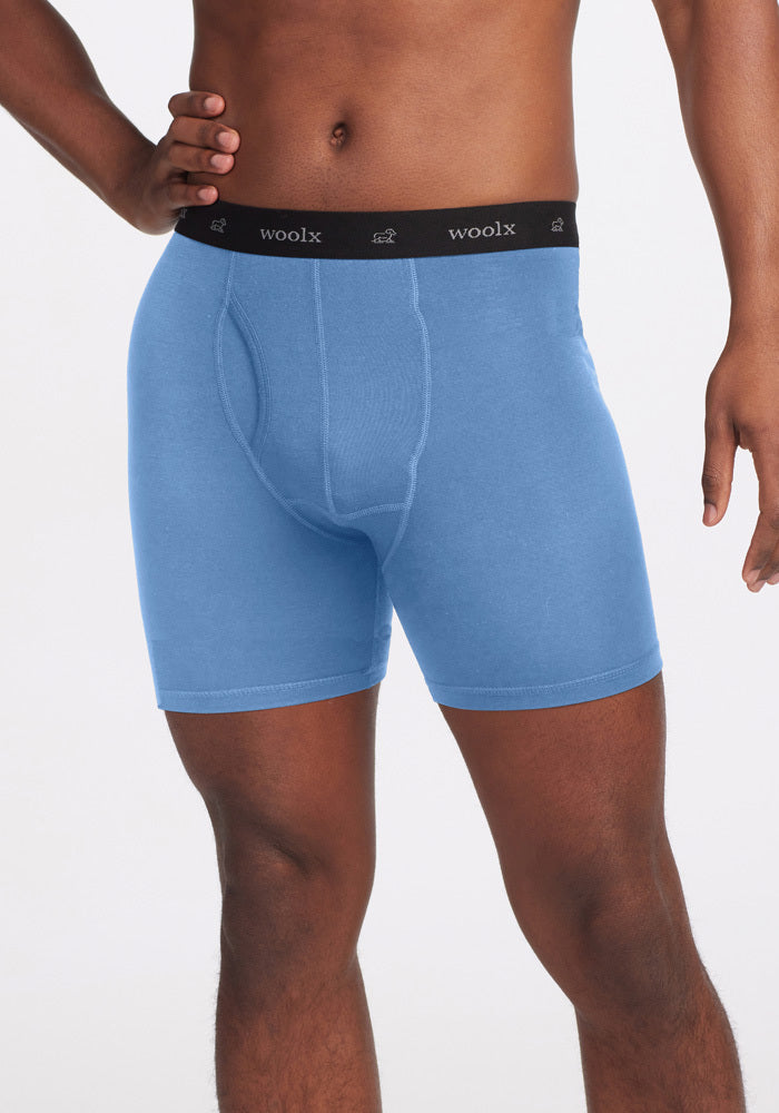 Model wearing Reaction boxers - Coronet Blue