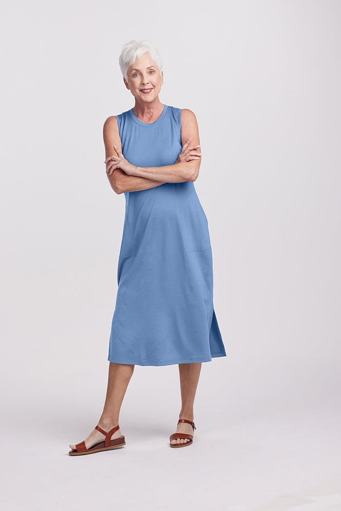 Model wearing Cassie dress - Coronet Blue