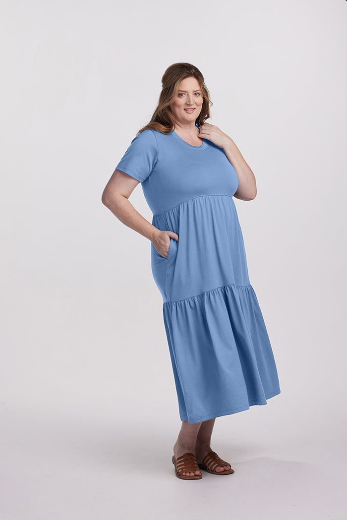 Model wearing Lucia dress - Coronet Blue