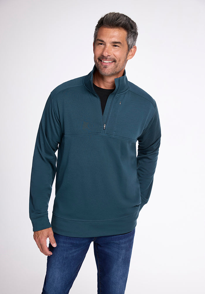 Model wearing Mason 1/4 Zip - Enchanted Forest 