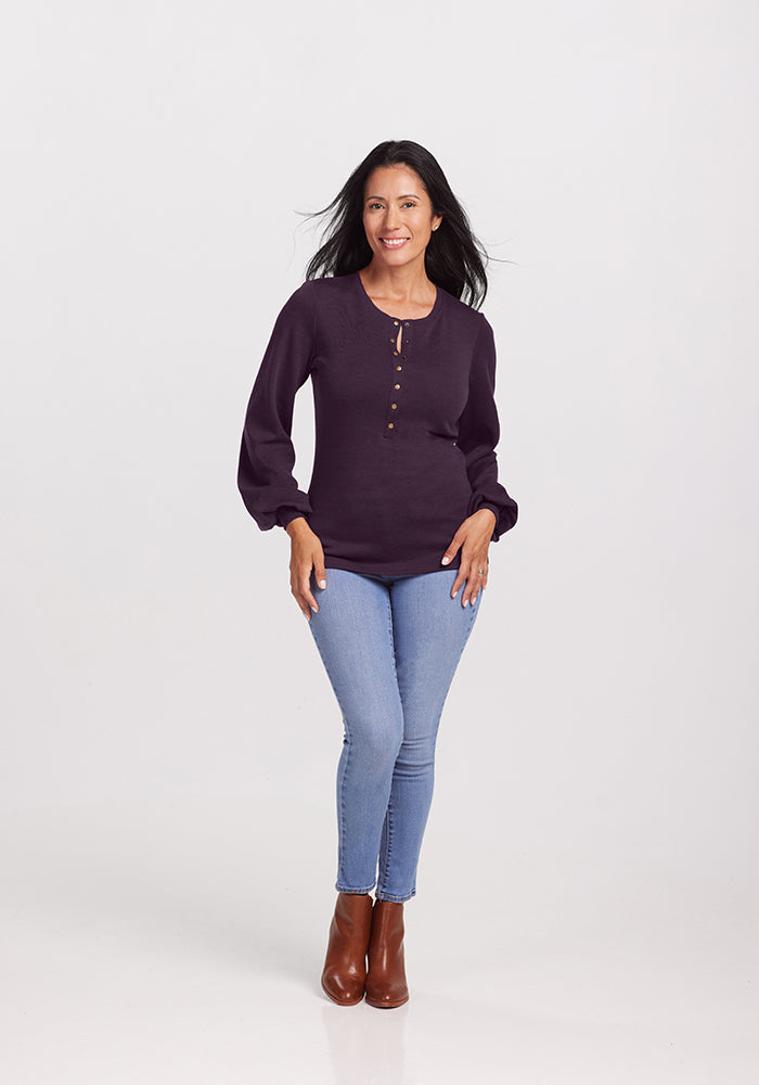 Model wearing Charlotte top - Deep Plum