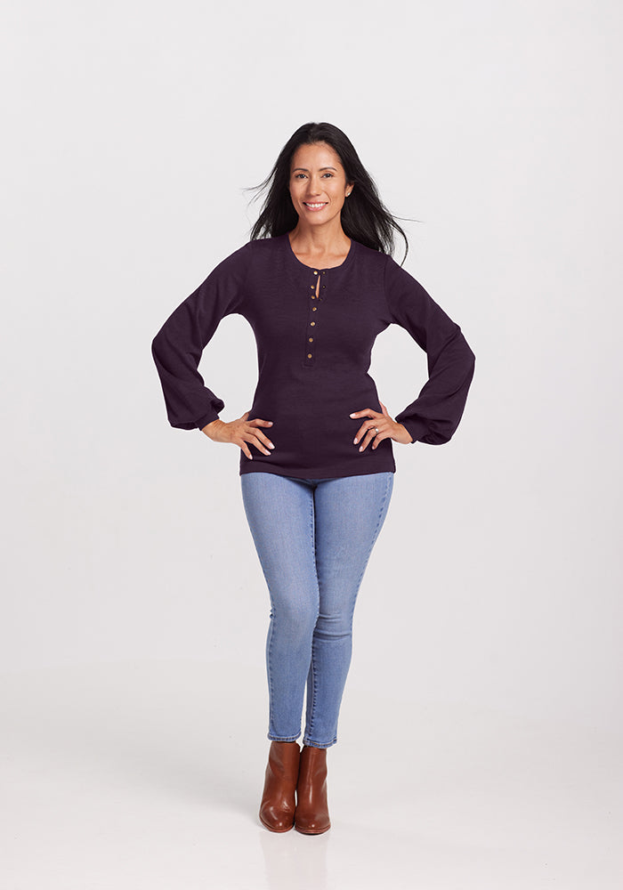 Model wearing Charlotte top - Deep Plum