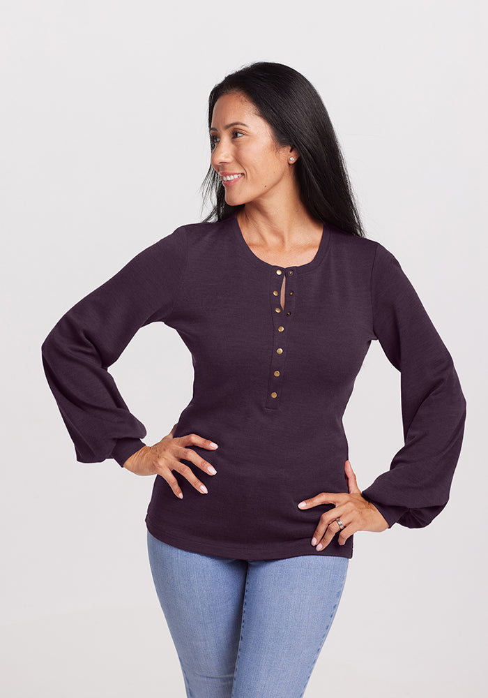 Model wearing Charlotte top - Deep Plum 