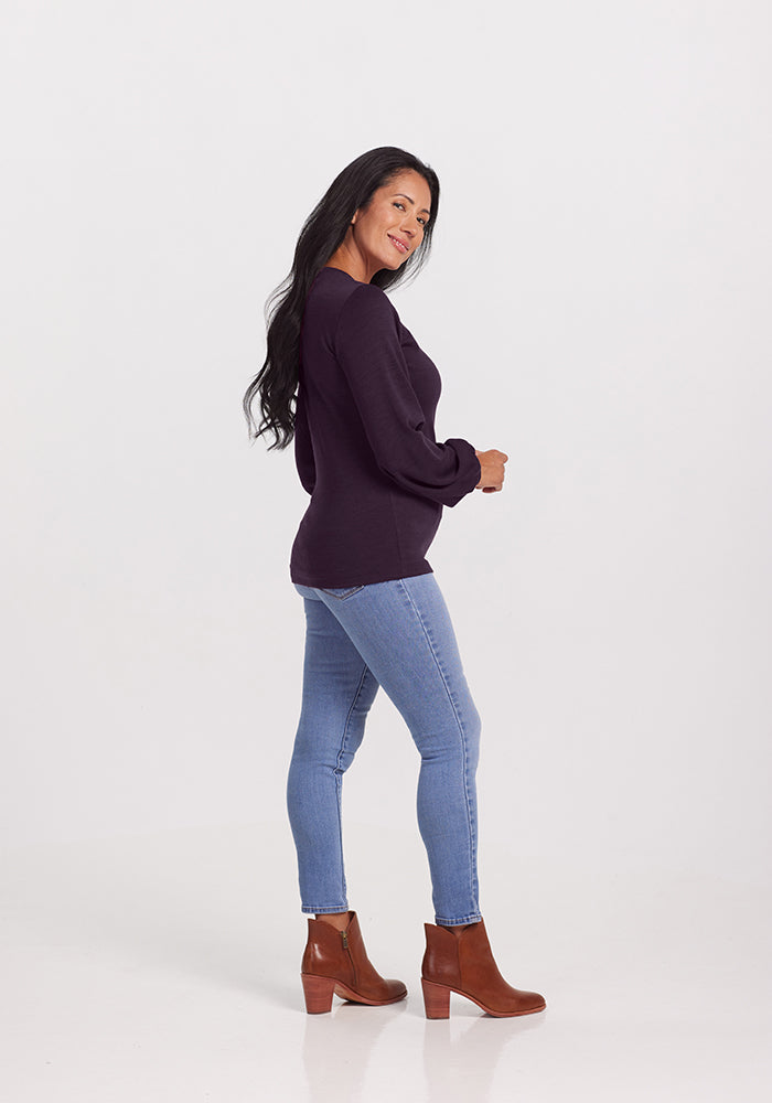 Model wearing Charlotte top - Deep Plum