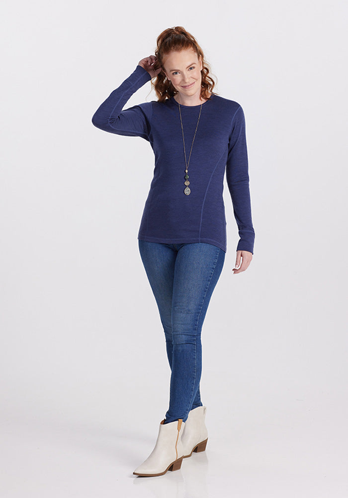 Model wearing Hannah top - Navy Melange 