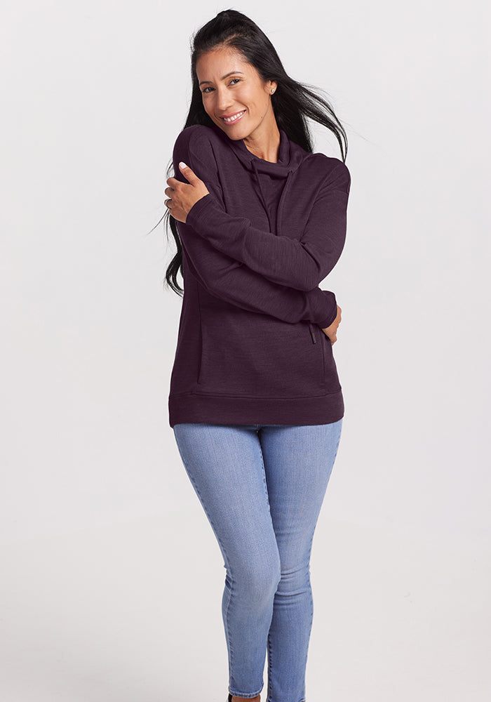 Model wearing Callie hoodie - Deep Plum