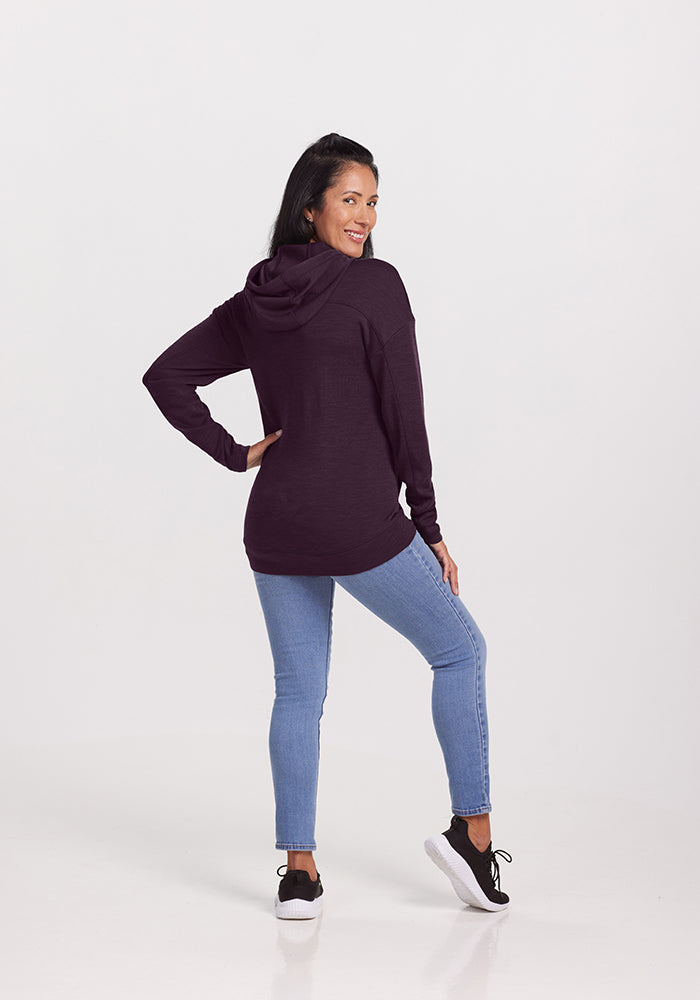 Model wearing Callie hoodie - Deep Plum 