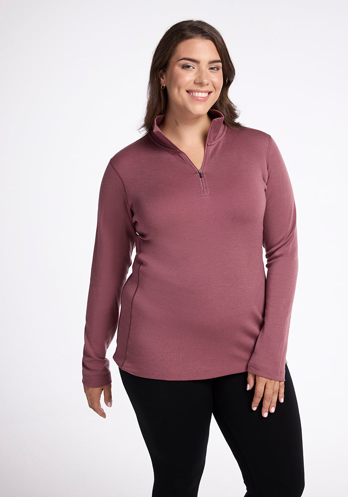 Model wearing Brooke 1/4 Zip - Wild Ginger 