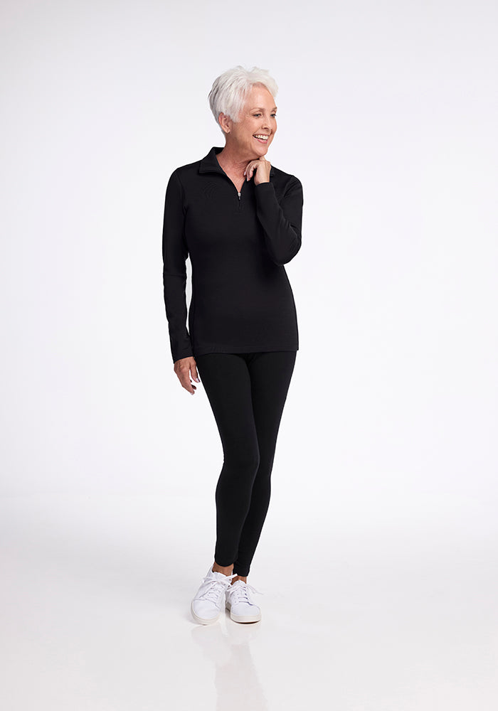 Model wearing Brooke 1/4 zip - Black