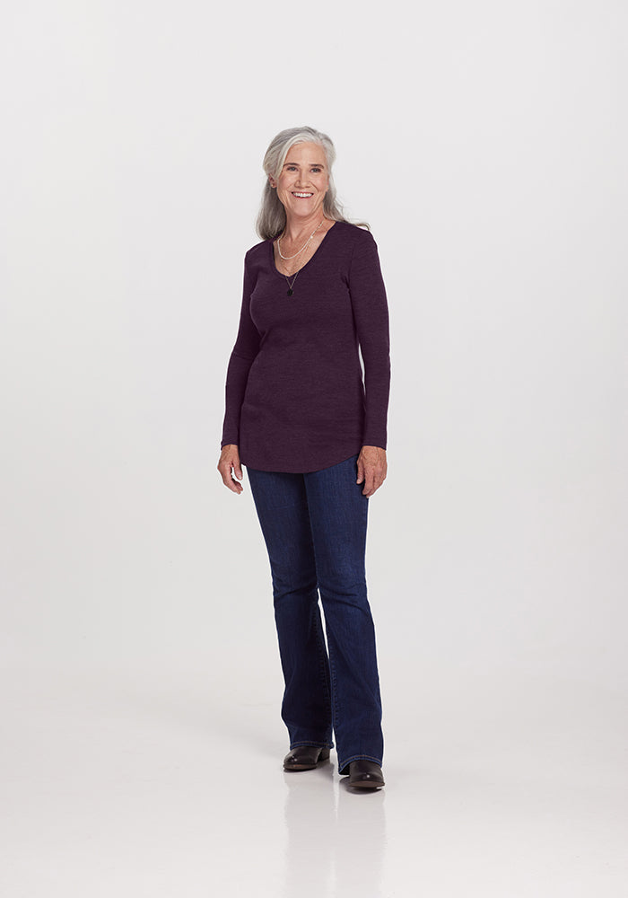 Model wearing Eva tunic - Deep Plum