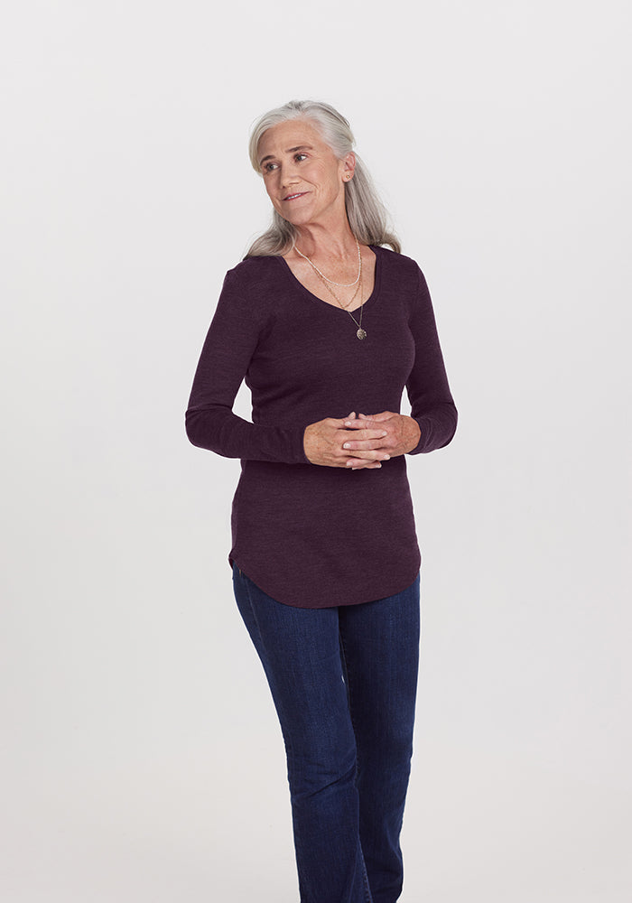 Model wearing Eva tunic - Deep Plum