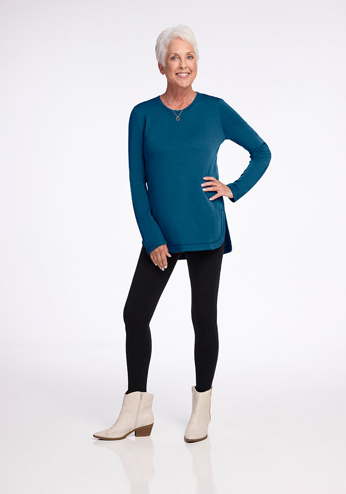 Model wearing Blair tunic - Real Teal