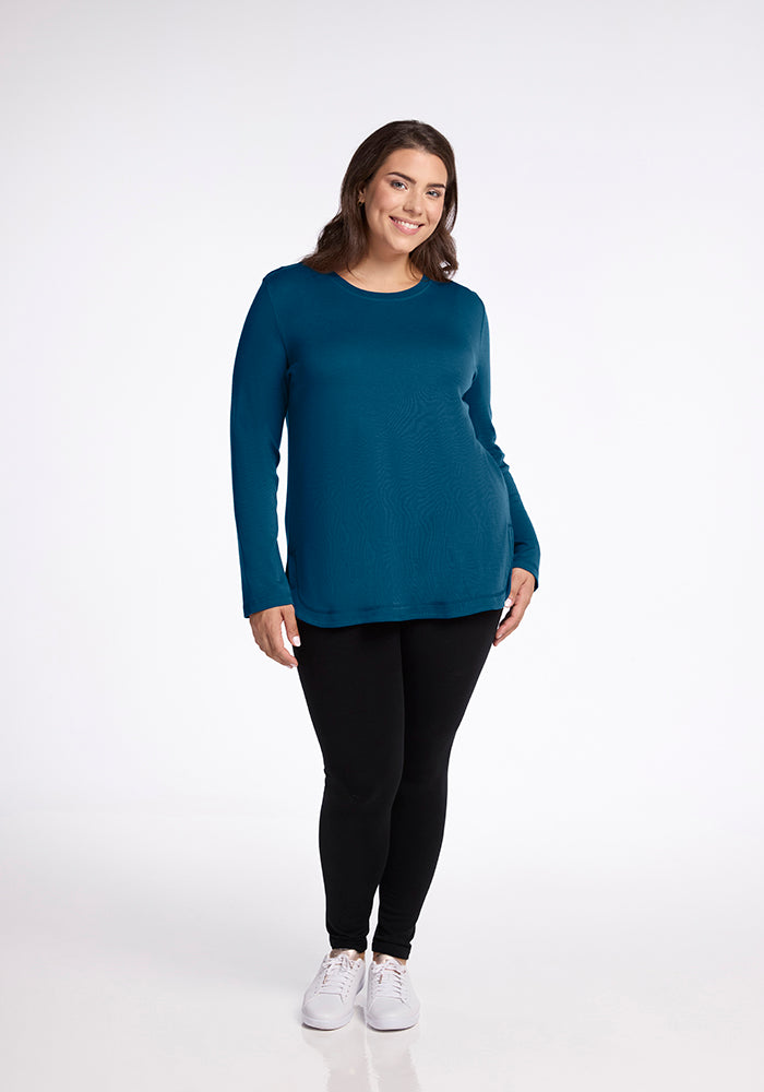 Model wearing Blair tunic - Real Teal