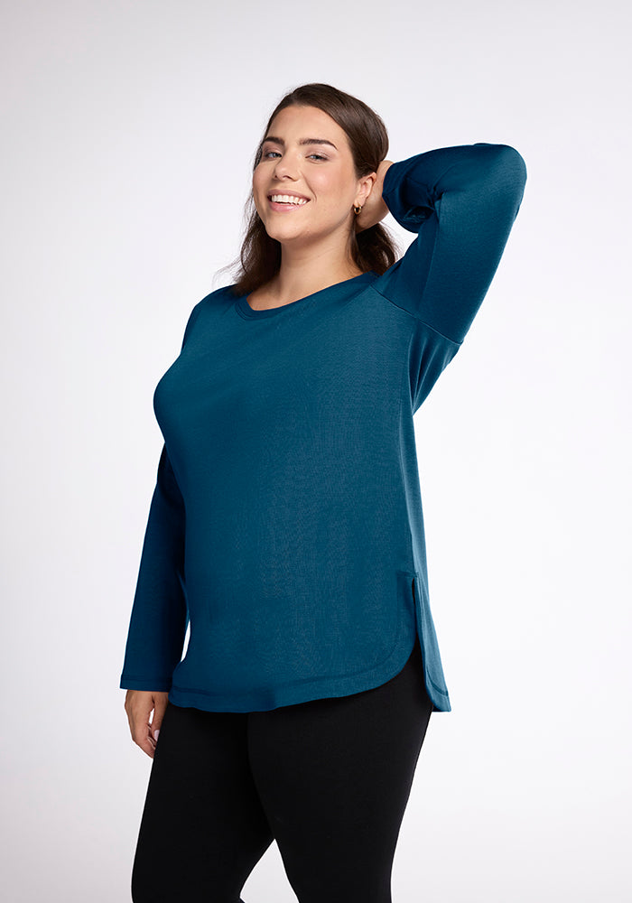 Model wearing Blair tunic - Real Teal