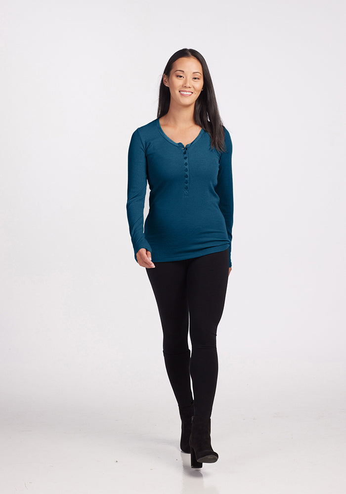 Model wearing Reese top - Real Teal 