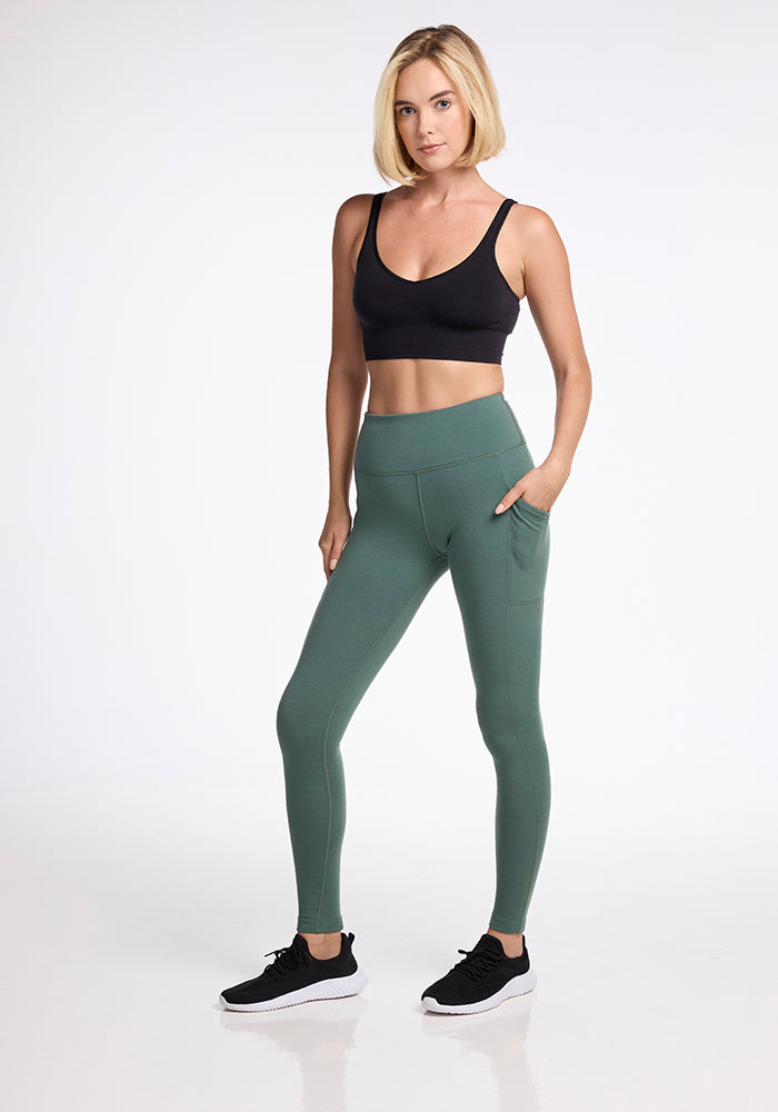 Model wearing Piper leggings - Duck Green