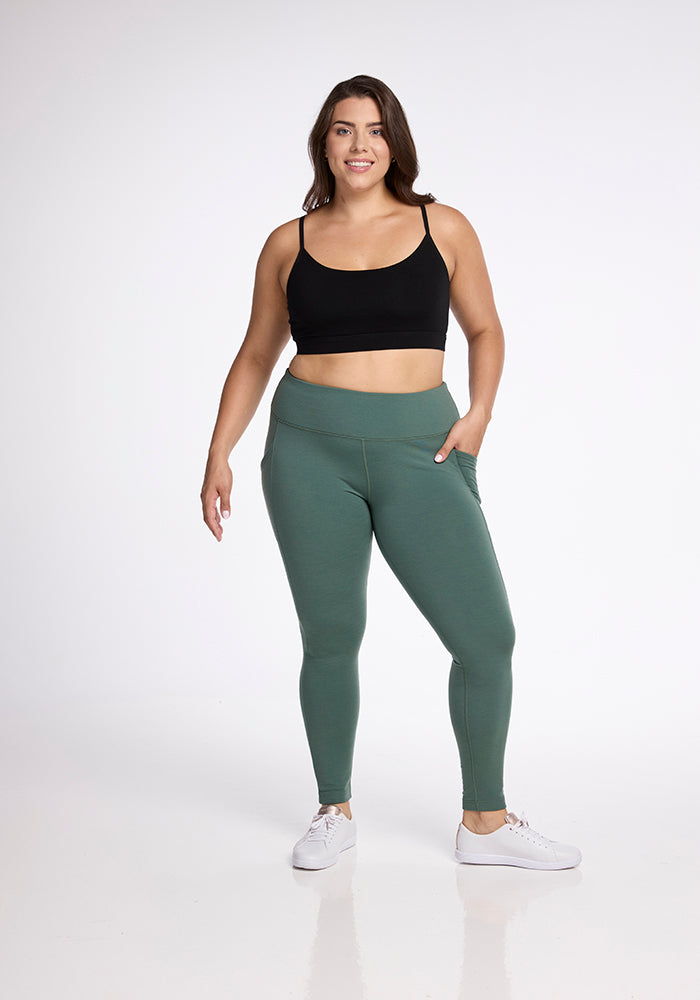 Model wearing Piper leggings - Duck Green