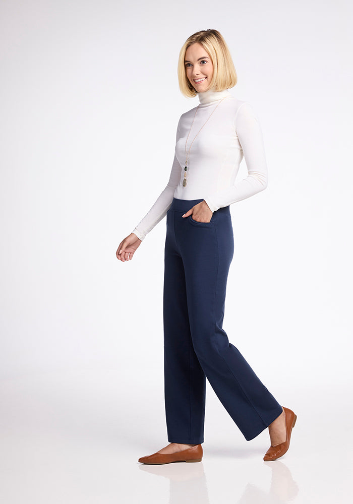 Model wearing Ellie pants - Deep Navy