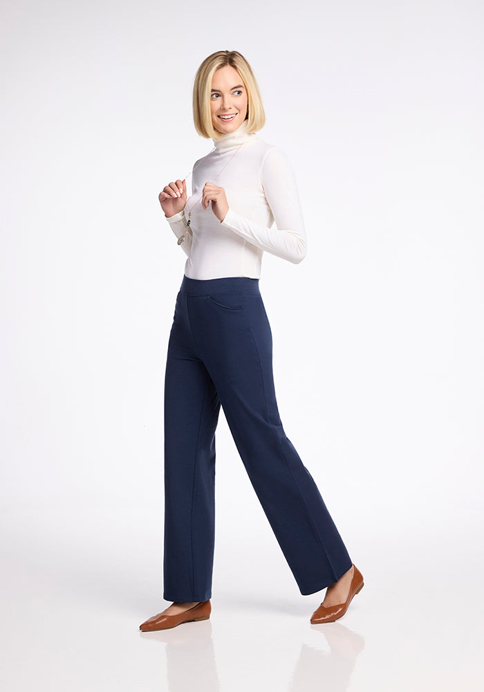 Model wearing Ellie pants - Deep Navy