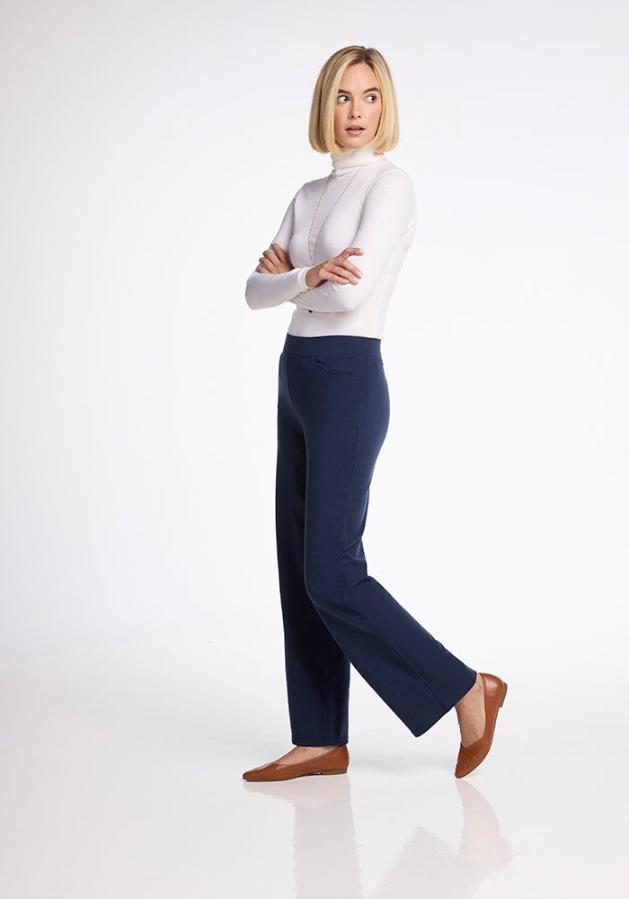 Model wearing Ellie pants - Deep Navy