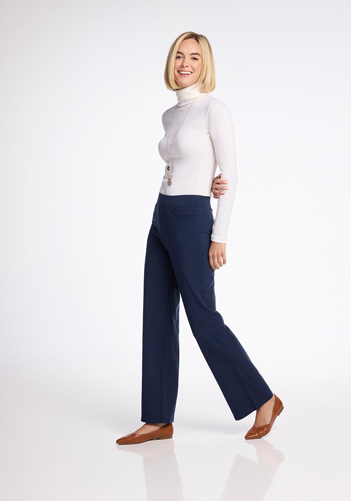 Model wearing Ellie pants - Deep Navy