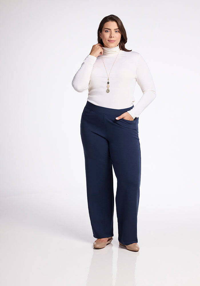 Model wearing Ellie pants - Deep Navy