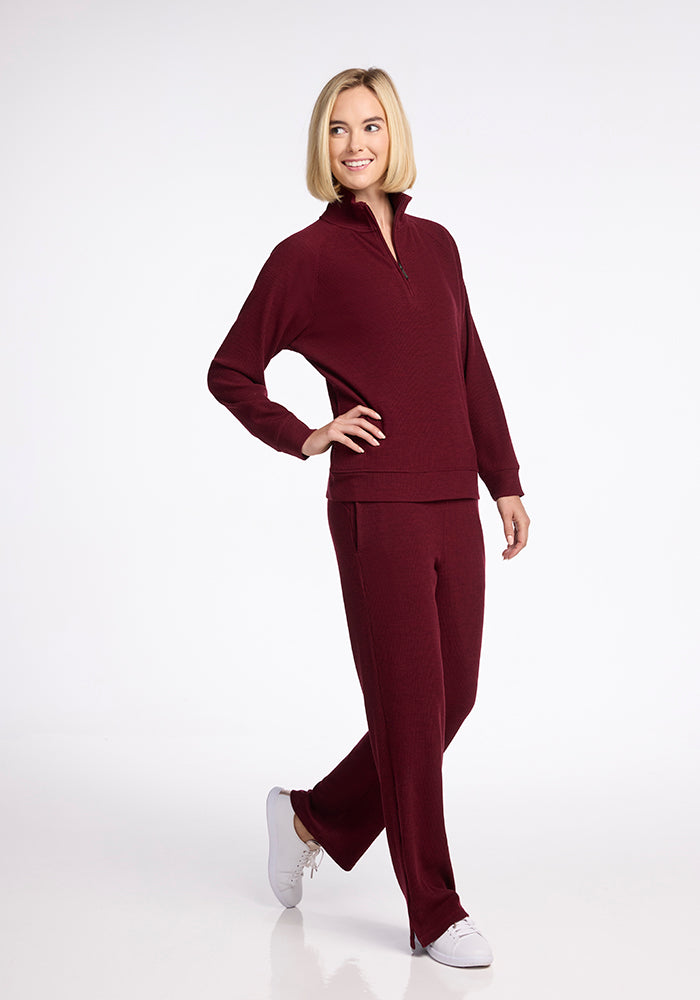 Model wearing Quinn 1/4 Zip - Cranberry Melange