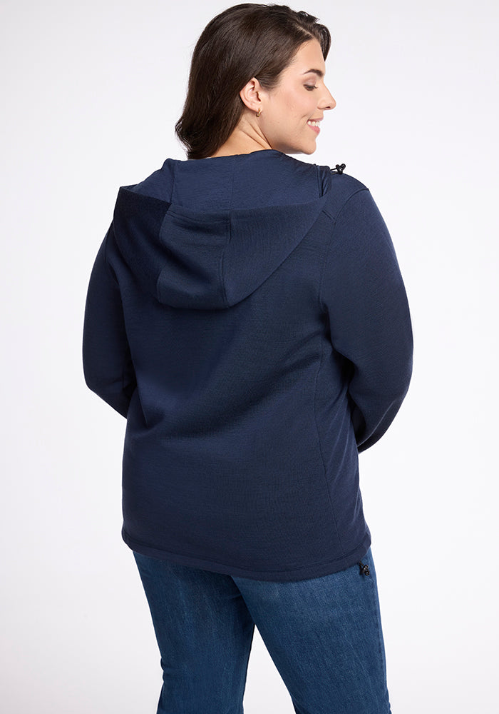 Model wearing Cubby hoodie - Deep Navy