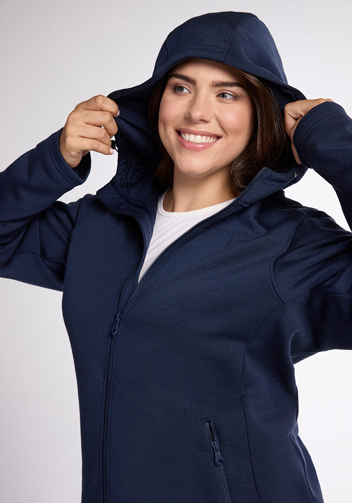 Model wearing Cubby hoodie - Deep Navy