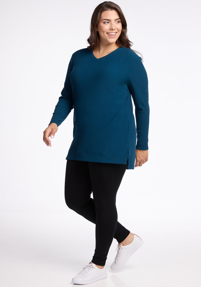 Womens V Neck Merino Wool Tunic - Real Teal 