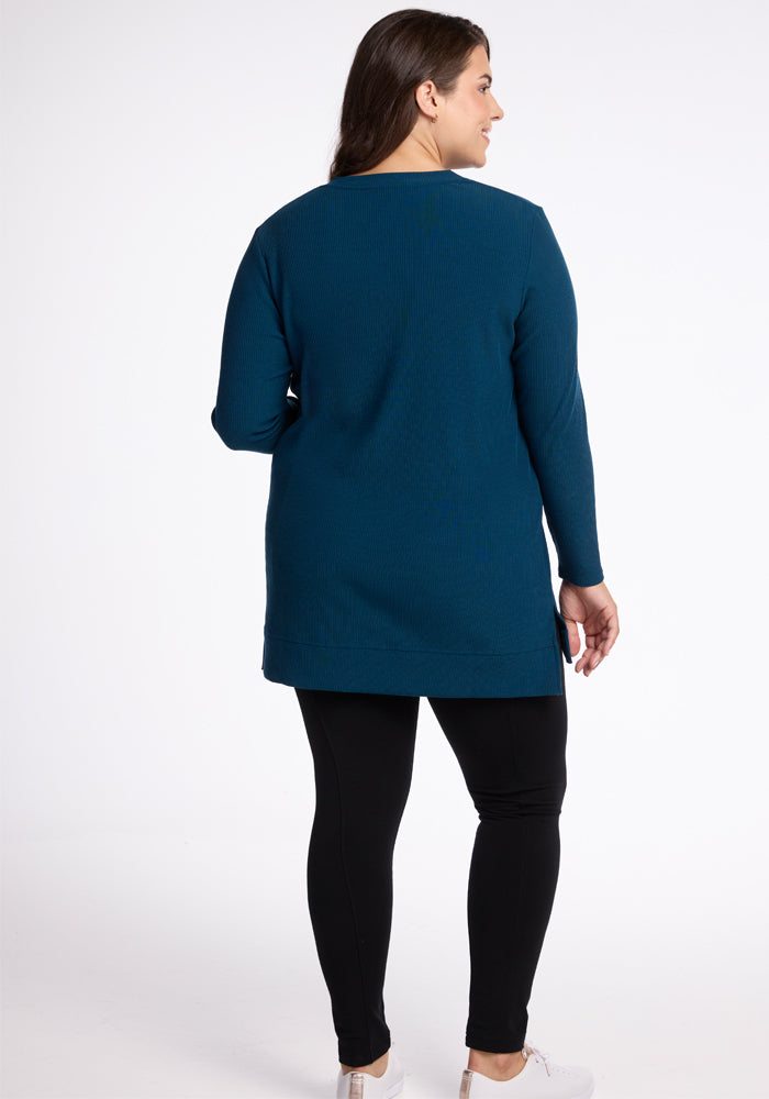 Womens V Neck Merino Wool Tunic - Real Teal 