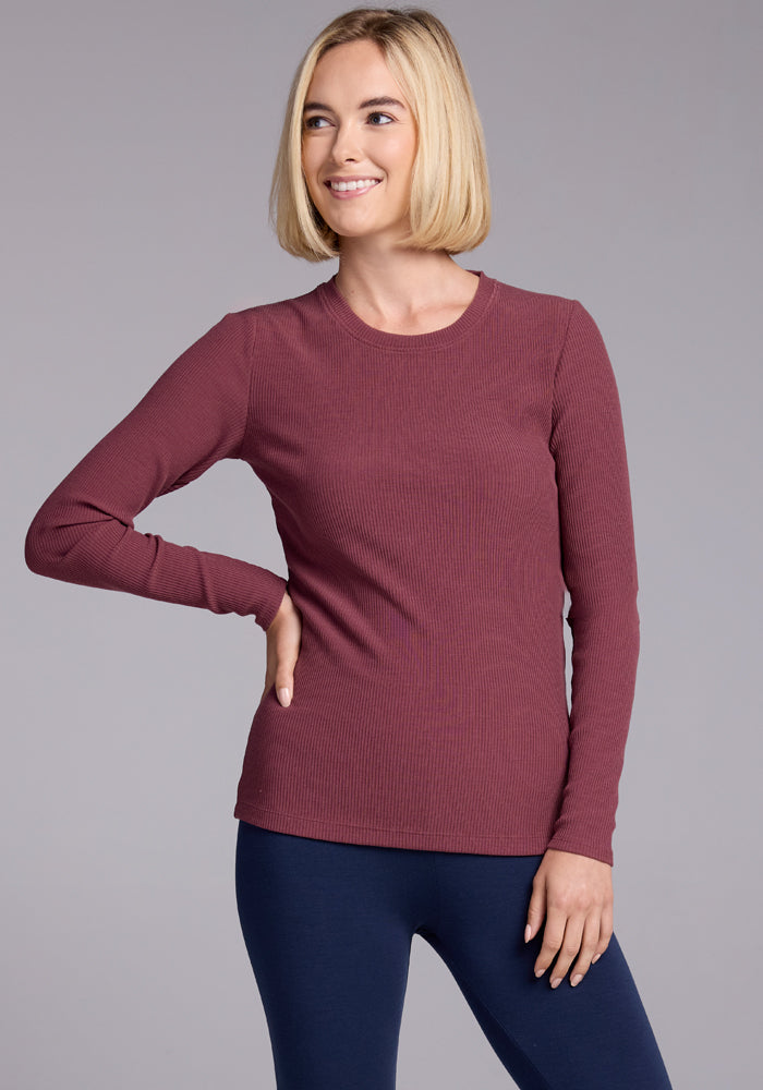 Model wearing Wild Ginger Hadley ribbed crew top 