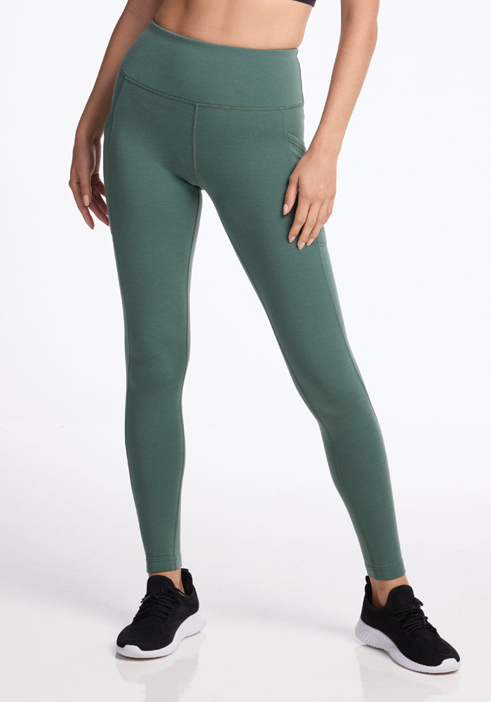 Model wearing Piper leggings - Duck Green 