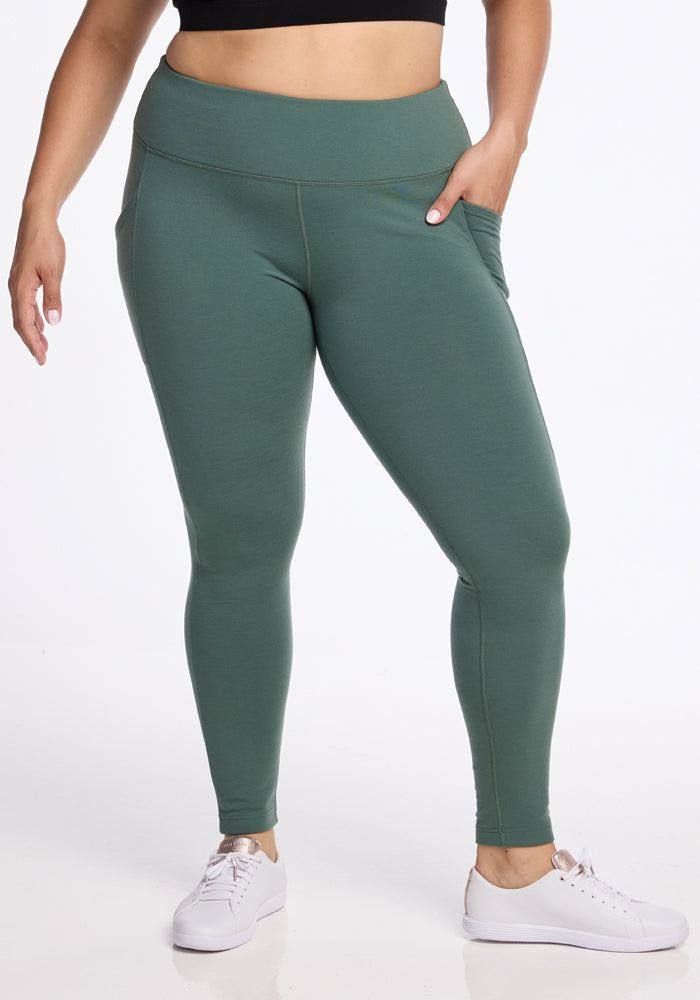 Model wearing Piper leggings - Duck Green 